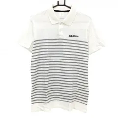 【美品】アディダス 半袖ポロシャツ 白×グレー ボーダー  メンズ L ゴルフウェア adidas