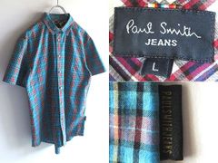 Paul Smith JEANS 폴 스미스 청바지 틴스트 첨부 로고 피스 네임 반소매 체크 셔츠 L 터키석 블루 00s 아카이브