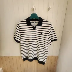 （新品）LACOSTE メンズ ネック バイカラー ストライプ 半袖 ポロシャツ（カラーTシャツ）