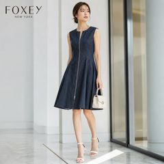 ✨美品✨ FOXEY フォクシー　デニムバロンドレス　ノースリーブ　ワンピース FOXEY BOUTIQUE デニム風 ワンピース フレア Aラインノースリーブ