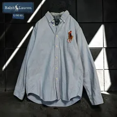 90s VINTAGE Archive Ralph Lauren ビッグポニー 刺繍 長袖 ボタンダウン オックスフォード シャツ ブルー 水色 古着 1990s BIG PONY BD SHIRT Sサイズ相当