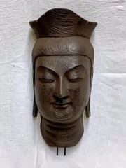 D18372 大仏師 長田晴山 弥勒菩薩頭部 仏頭 置物 樹脂仏 木彫風 仏教美術 仏像 彫刻のサムネイル