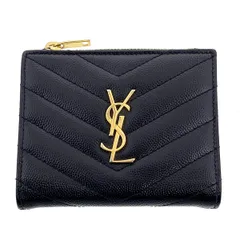 SAINT LAURENT サンローラン Vステッチ コンパクトウォレット 財布 二つ折り財布 575879 レディース レザー ブラック ゴールド金具 中古