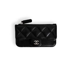 【美品】シャネル CHANEL キャビアスキン フラグメントケース コインケース ジップカードケース ココマーク マトラッセ 黒 金具シルバー 希少のサムネイル