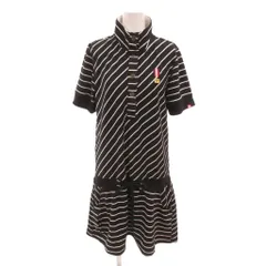 フィラ FILA ワンピース LL 黒 ブラック ストライプ柄 スタンドカラー 半袖 フレア ショート丈 /IL ■ECF005のサムネイル