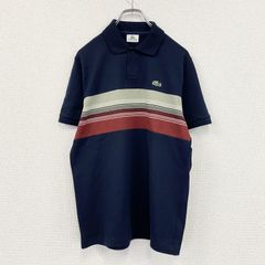 90s Lacotse ポロシャツ 半袖 ストライプ ネイビー L ワンポイント 