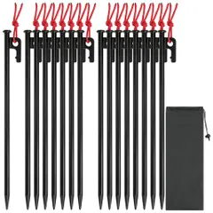 MySitテントペグ30cm16本セット鍛造スチールペグ炭素鋼直径9mm強力固定収納袋付きタープ用キャンプ砂浜草地ブラックのサムネイル