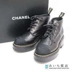 CHANEL シャネル レースアップショートブーツ ココマーク サイズ37 約24cm T G35367 ブラック 靴 箱 26k370-1のサムネイル