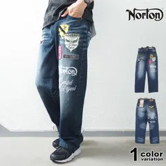 NORTON ノートン デニムパンツ ミリタリー ワッペン MAX デニム メンズ ジーパン インディゴ ジーンズ 大きいサイズ ブラック バイカー M-2XL 父の日 [262N1804B]のサムネイル