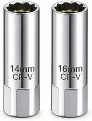 PeroTools 薄口 スパークプラグレンチ ソケット 14mm 16mm セット 差込角 3/8 9.5mm 12角 マグネット式 プラグ交換 工具 (銀)のサムネイル