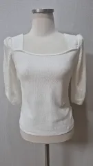 A-96 DEWL 白 スクエアネック 5分 ニット Tシャツ