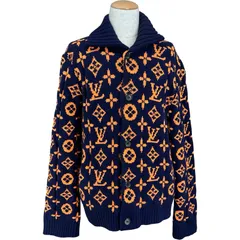 ルイ・ヴィトン LOUIS VUITTON モノグラム総柄ニットカーディガン HON46W ネイビー ウール メンズ カーディガンのサムネイル