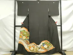 平和屋着物■豪華黒留袖　駒刺繍　枝松花鳥文　金彩　正絹　逸品　DABF9131qa