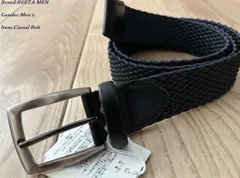 新品 COMME CA BEETA MEN コムサ ベータメン 日本製 ストレッチメッシュ ベルト 08ネイビー Fサイズ 65YK01 定価25,300円のサムネイル