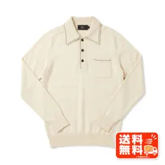 ニットポロシャツ アイボリー 長袖 ステッチデザイン レトロ JOHN SMEDLEY風のサムネイル