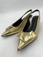 未使用品■MEISM ミズム リボンディテールローヒールパンプス パンプス sizeM/ゴールド ■■ レディース