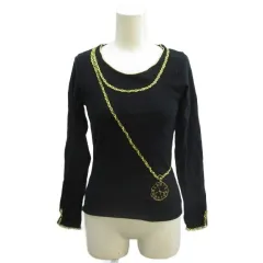 アナスイ ANNA SUI Tシャツ カットソー 長袖 クルーネック チェーン 方位磁針 刺繍 M 黒 ブラック ゴールド色 /XZ ■ECB001のサムネイル