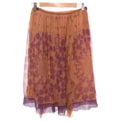 アルベルタ フェレッティ ALBERTA FERRETTI 美品 イタリア製 プリーツスカート フリル 38 ドット柄 シアー シースルー ひざ丈 ベージュ 紫 パープル /KB ■ECF005のサムネイル