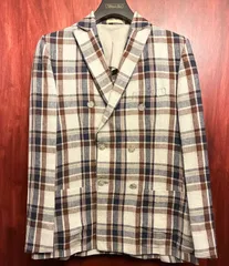 MADE IN ITALY製 Mr.Rick Tailor チェック柄 リネン100 ダブルテーラードジャケット マルチカラー 44サイズのサムネイル