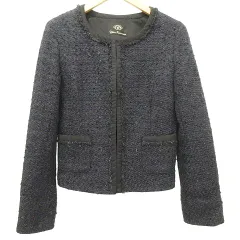クリアインプレッション CLEAR IMPRESSION ラメ ツイード ノーカラー ジャケット ブルゾン 1 紺 ネイビー ■YHS7のサムネイル