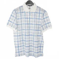 アクアスキュータム AQUASCUTUM ポロシャツ 半袖 チェック柄 コットン Lサイズ ブルー 青 ホワイト 白のサムネイル