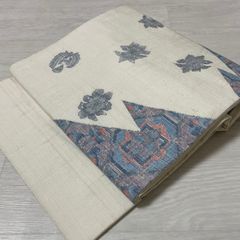 B◆着物くつろぎ 夏物 唐草唐花模様 グレー 正絹 太鼓 薄物 絽 紗 袋帯 C◇着物くつろぎ 夏物 作家物 唐草唐花 白 太鼓 正絹 薄物 絽 紗