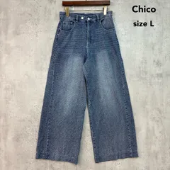 Chico チコ ポケットレースワイドデニムパンツ Lサイズ インディゴブルー レディース おしゃれ 人気 カジュアル ストリート ダメージ加工デザイン バックポケットレース ジーンズ ボトムス 春夏秋冬コーデ きれいめカジュアル ジーパン ★ ■■のサムネイル
