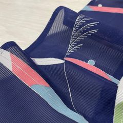 夏着物 絽 洗える小紋 蛍の図 露芝 すすき 飛び柄 ラベンダー色 裄長め