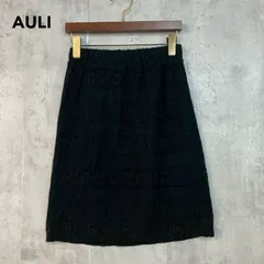 AULI アウリィ サイズ記載なし ブラック 黒 総レース スカート ひざ丈 ミディ丈 タイト ウエストゴム コットン混 綿 ナイロン 裏地 シアー 透け感 ボーダー調 花柄 フラワー きれいめ 上品 清楚 オフィス 通勤 ★ ■◇のサムネイル