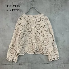 THE YOn ザヨン Fサイズ アイボリー トーションレースサマーカーディガン かぎ針編み 総柄 クロシェ編み 花柄 フラワー モチーフ ショート丈 羽織り 前開き ボタン TY00000118 トップス ★ ■◇