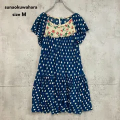 sunaokuwahara  スナオクワハラ M ネイビー ドット柄 ワンピース 膝丈 ひざ丈 チュニック フリル 半袖 切替 花柄 ローズ バラ 薔薇 フラワー 総柄 Aライン ティアード A-NET エイネット SK11JH153 ★ ■◆のサムネイル