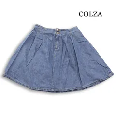 COLZA コルザ 通年★ ミニ タック デニム フレア スカート Sz.L レディースのサムネイル