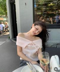 andmary Sui knit bare tops pink - メルカリ