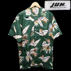 80's~90's JUN MEN ボタニカル柄 アロハシャツ リーフ柄 ヤシの葉 半袖 レーヨン ジュンメン 90年代 80年代 ビンテージ オールド レトロ オープンカラーシャツのサムネイル