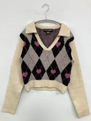 running HIGH ランニングハイ ニット/セーター MEDIUM ベージュ ニット 刺繍 その他総柄 ショート丈 長袖 Vネック レディース
