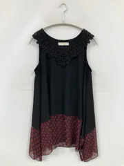 IS SCOLAR イズスカラー チュニック M ブラック ドット柄 チェック柄 レース 袖なし ショート・ミニ丈 ひざ丈 ミモレ・半端丈 レディースのサムネイル