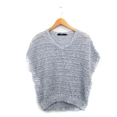 アズールバイマウジー AZUL by moussy メッシュ ニット セーター 半袖 Vネック コットン M グレー 灰 /KT32