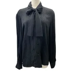 美品 Yves Saint Laurent イヴ・サンローラン ラヴァリエネック ボウタイ リボンタイ ブラウス HT272-042 シルク ブラック M 上品 洗練 エレガント 高級感 フェミニン 人気 定番のサムネイル