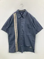 シャツ/ブラウス M ブルー コットン 無地 ワンポイント ライン柄 半袖 レギュラーカラー メンズ