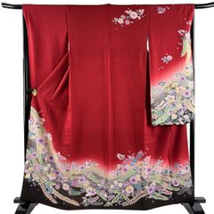 未仕立て 正絹 赤 胡蝶蘭 華 振袖 身丈177 - メルカリ