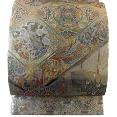 袋帯 名品 格天井 華文 金糸 箔 金色 お太鼓柄 正絹 【中古】