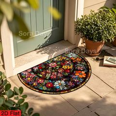 ステンドグラス風 花柄 玄関マット 半円型 40×60cm - メルカリ