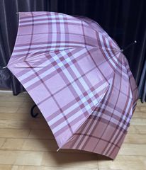 BURBERRY 紫 チェック柄 ハンドル レザー タイプ 長傘 90㎝ - メルカリ