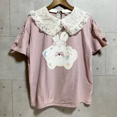 LIZ LISA リズリサ 襟レース Tシャツ ショートスリーブ カットソー 半袖 トップス うさぎ プリント ラメ 刺繍 ピンク レディース SU-25-6のサムネイル