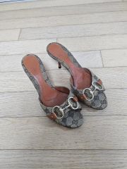 GUCCI グッチ ホースビット GGキャンバス サンダル ヒール 37 1/2