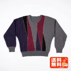 幾何学模様 ニット セーター マルチカラー クルーネック ビンテージ風のサムネイル