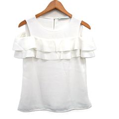 美品 エポカザショップ フリルフレンチスリーブブラウス 白*QD149 