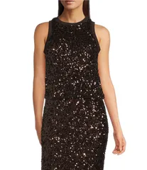 マレーラ レディース トップス Tシャツ クルーネック スパンコール ノースリーブ Marella Filly Coordinating Sequin Crew Neck Sleeveless Topのサムネイル