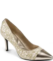 カール ラガーフェルド レディース シューズ ヒール KARL LAGERFELD PARIS Rialta Boucle Foil Pointed Toe Pumps CreamGold クリームのサムネイル