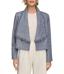 ダナキャラン レディース アウター コート ツイード クロップド フリンジャケット Donna Karan Ribbon Tweed Fringe Croppedouble Breasted Jackのサムネイル